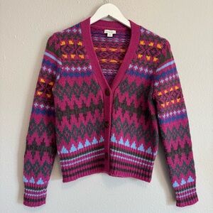 Sundance Fair Isle Cardigan Sweater Women’s‎ XS Jewel Tone Patterned Button Up
